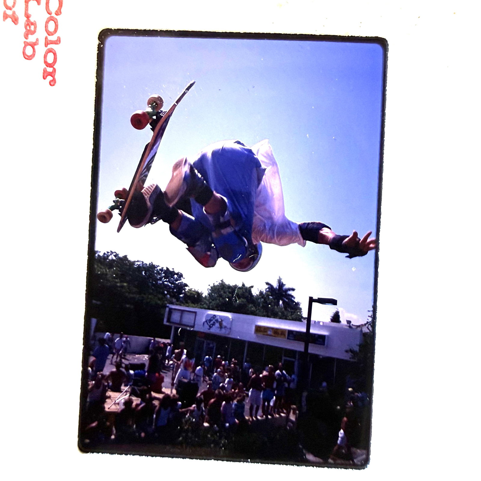 Vintage 80s Skateboard and Surfing Slide Lot East Coast, FL: The lot contains plenty of shots of various events on the East Coast of Florida in the 1980s. Location: Stuart or surroundings Period: 1980sAthletes: unknown - one is riding a Mark Lake skateboard.