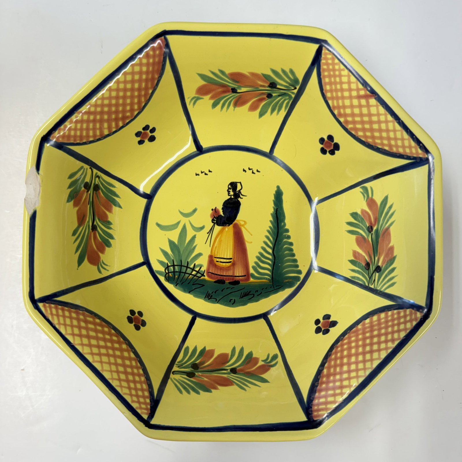 Vintage Quimper Pottery: Large Bowl: See pics for size - Combined shipping; limited - Will be packed well by us