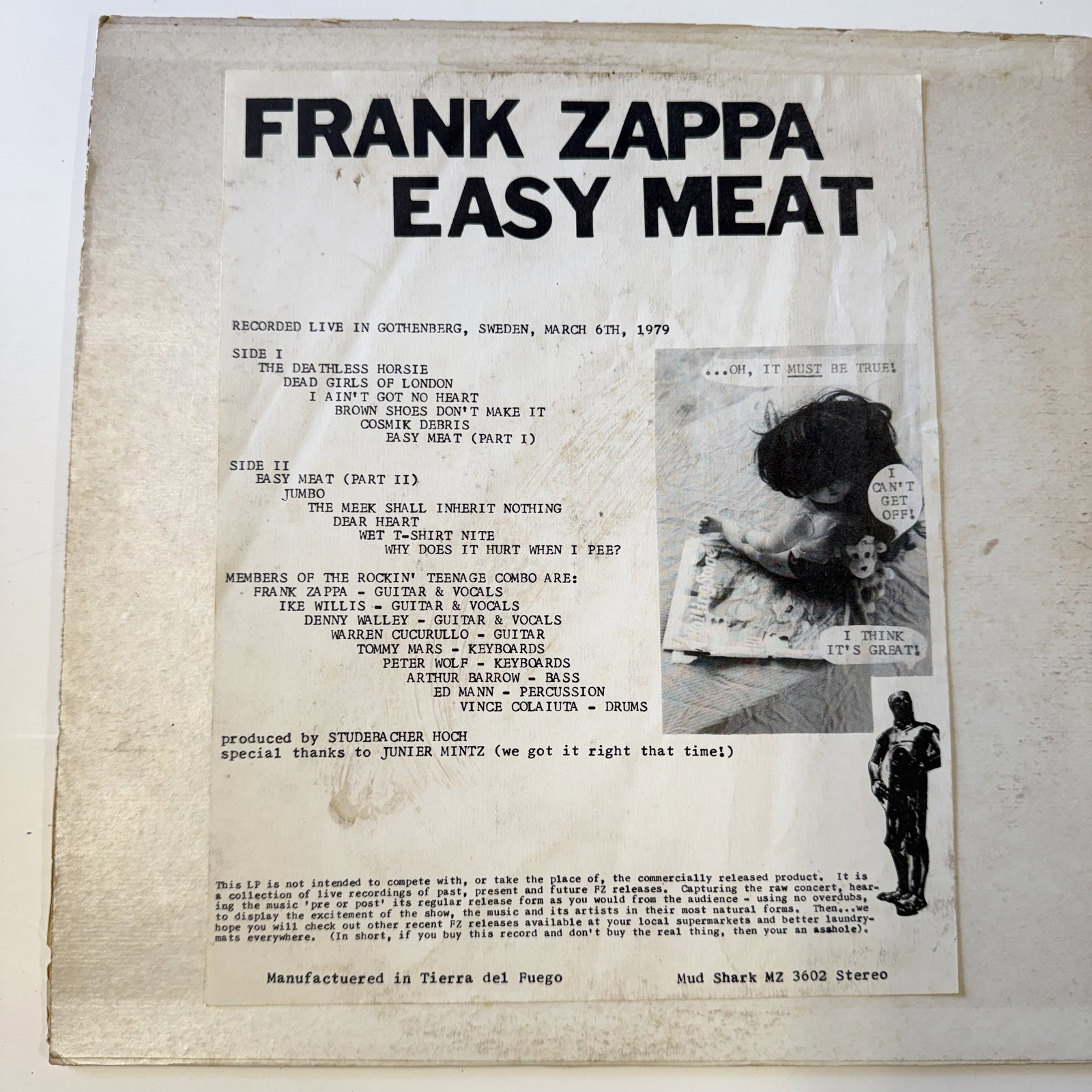 Vinyl Record: Frank Zappa Easy Meat: Combined shipping: yesOverall fair Vinyl: some scuffing from sleeve Cover: some wear
