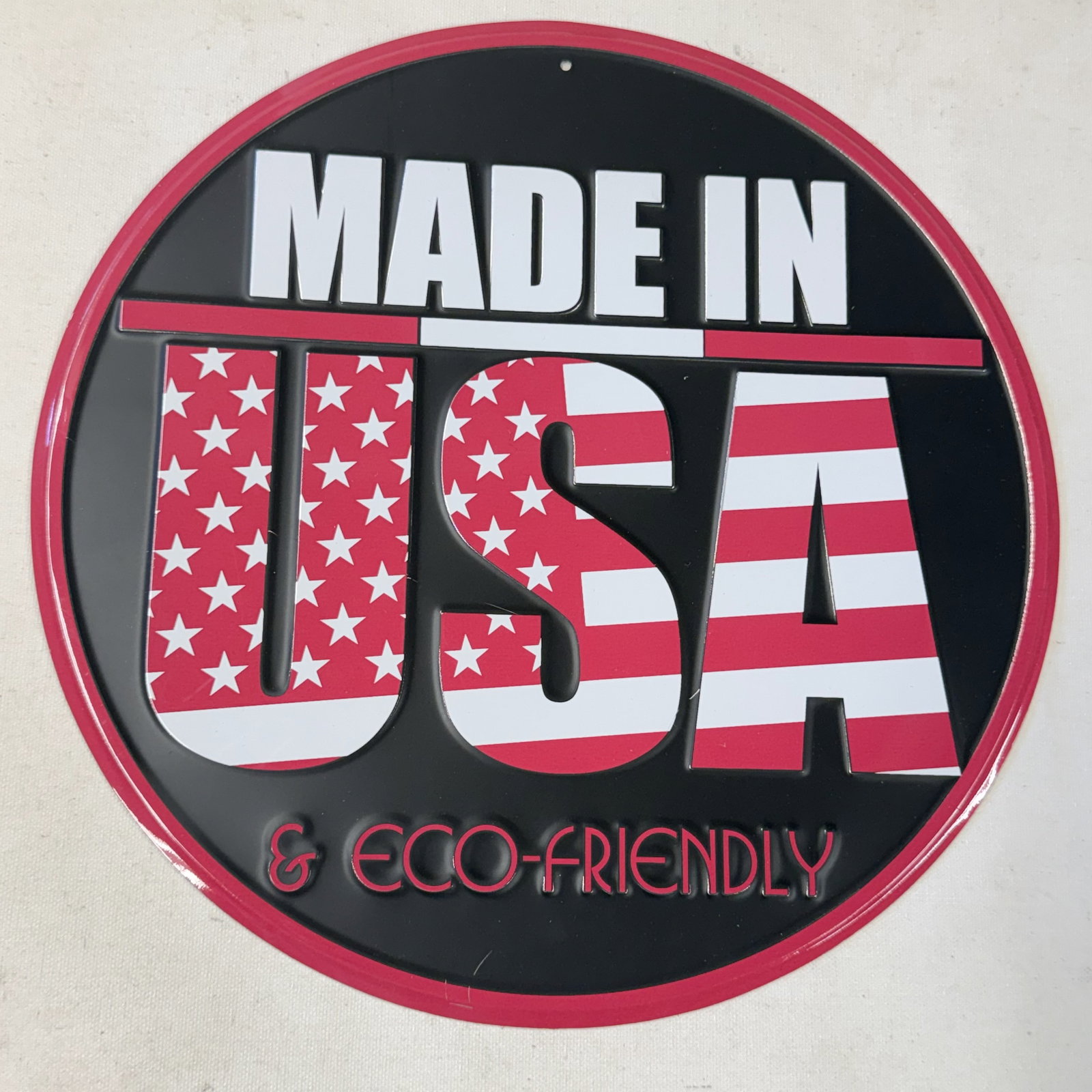 Round Metal Sign for the Man Cave Made in USA: Round and like new.