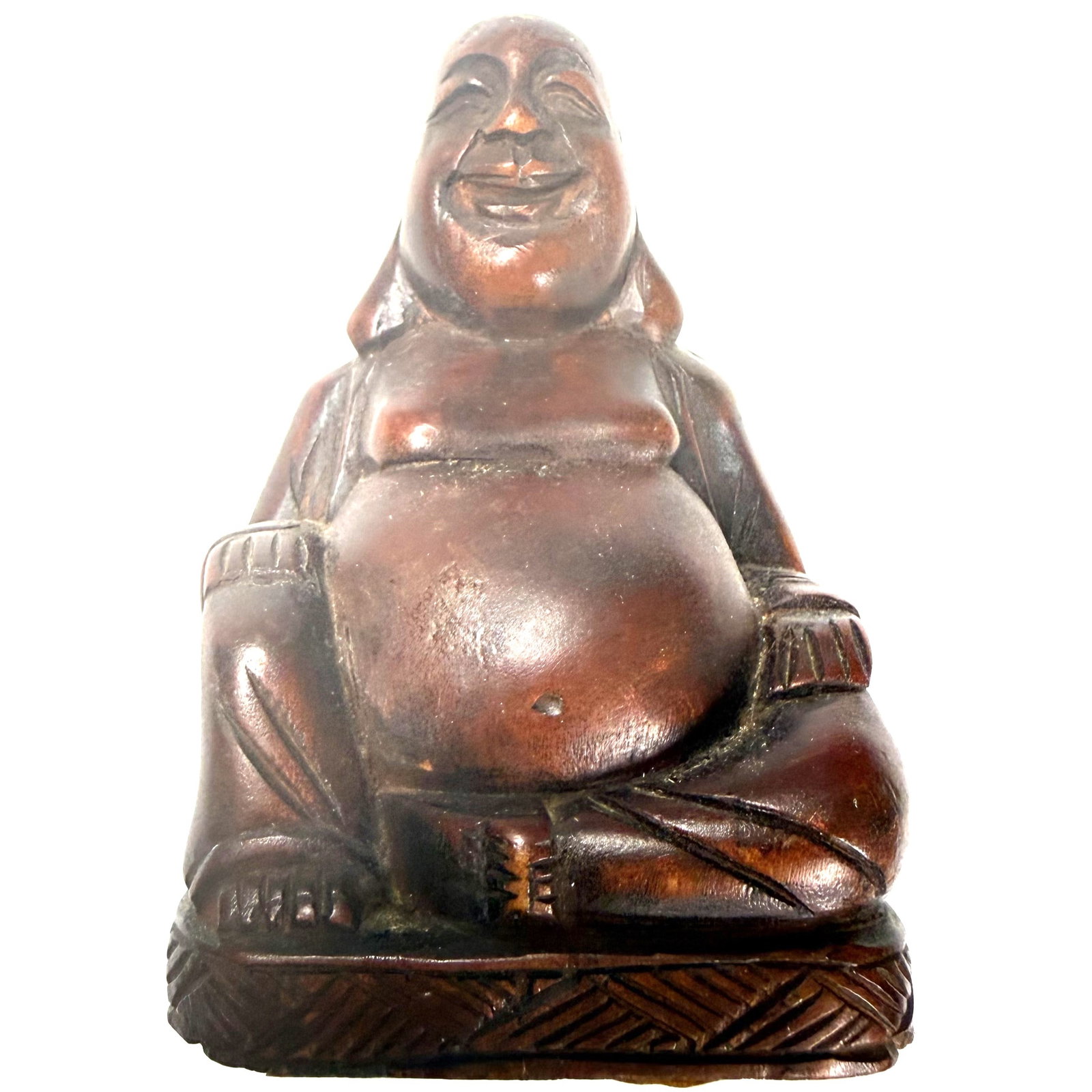 Wood Carved Laughing Buddha Figurine Hotei: Combined shipping offered.