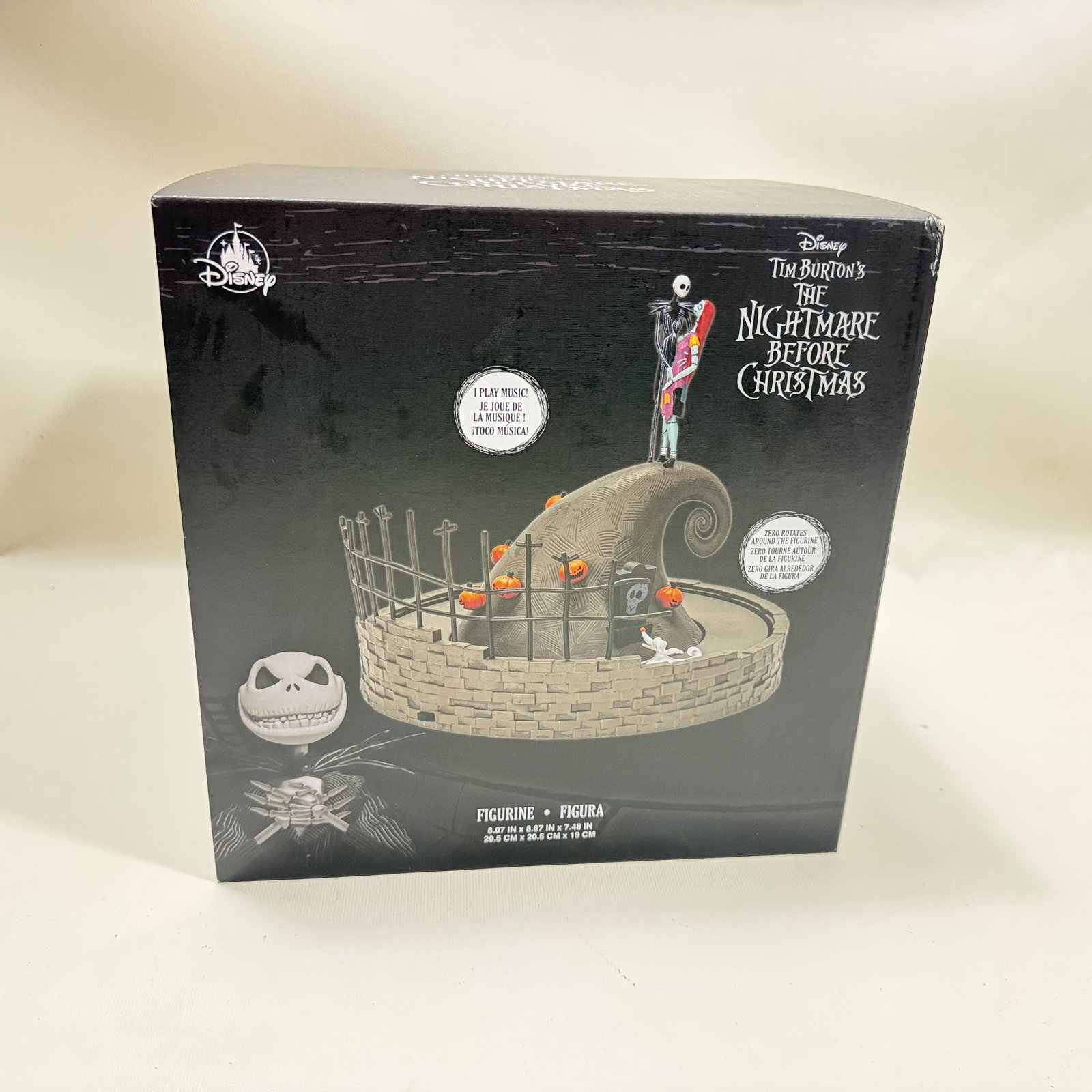 Disney Parks The Nightmare Before Christmas Musical Figurine Statue: Box opened for pics only - all is intact - and the battery that spins Zero around is still good. Box has a light mark on an edge