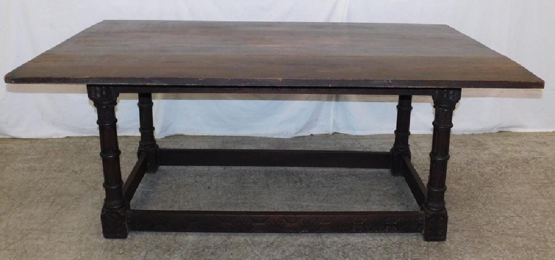 19th C Oak stretcher base pub table. (1 of 2)