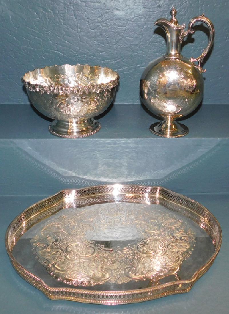 Plated embossed gallery tray,footed bowl & ewer. (1 of 4)