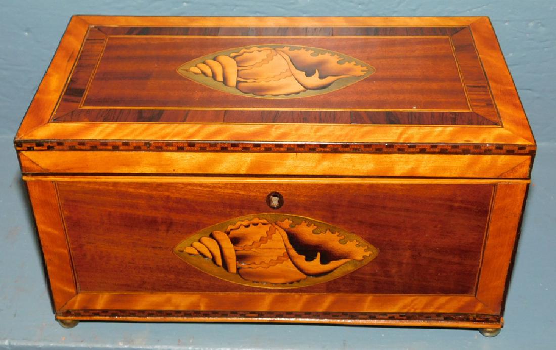 19th C shell inlaid tea caddy with pop-up interior. (1 of 4)