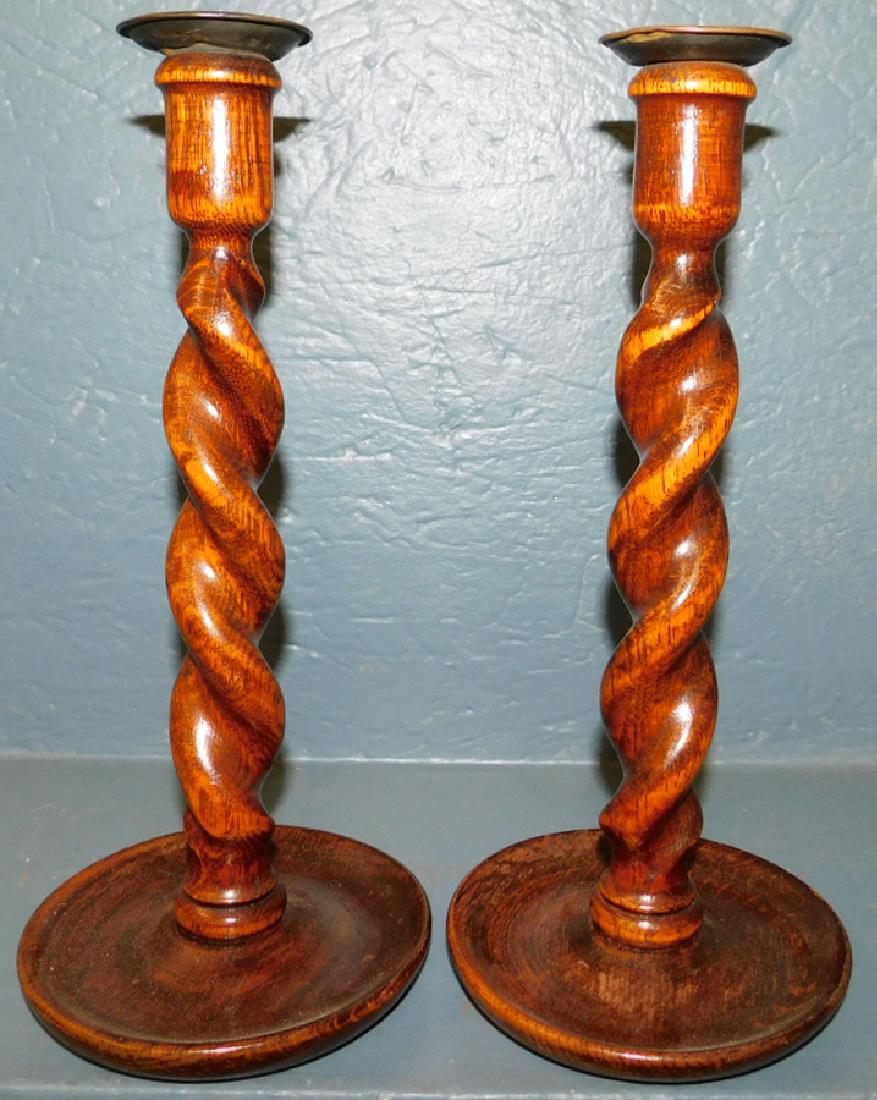 Pair of oak barley twist candlesticks (1 of 1)