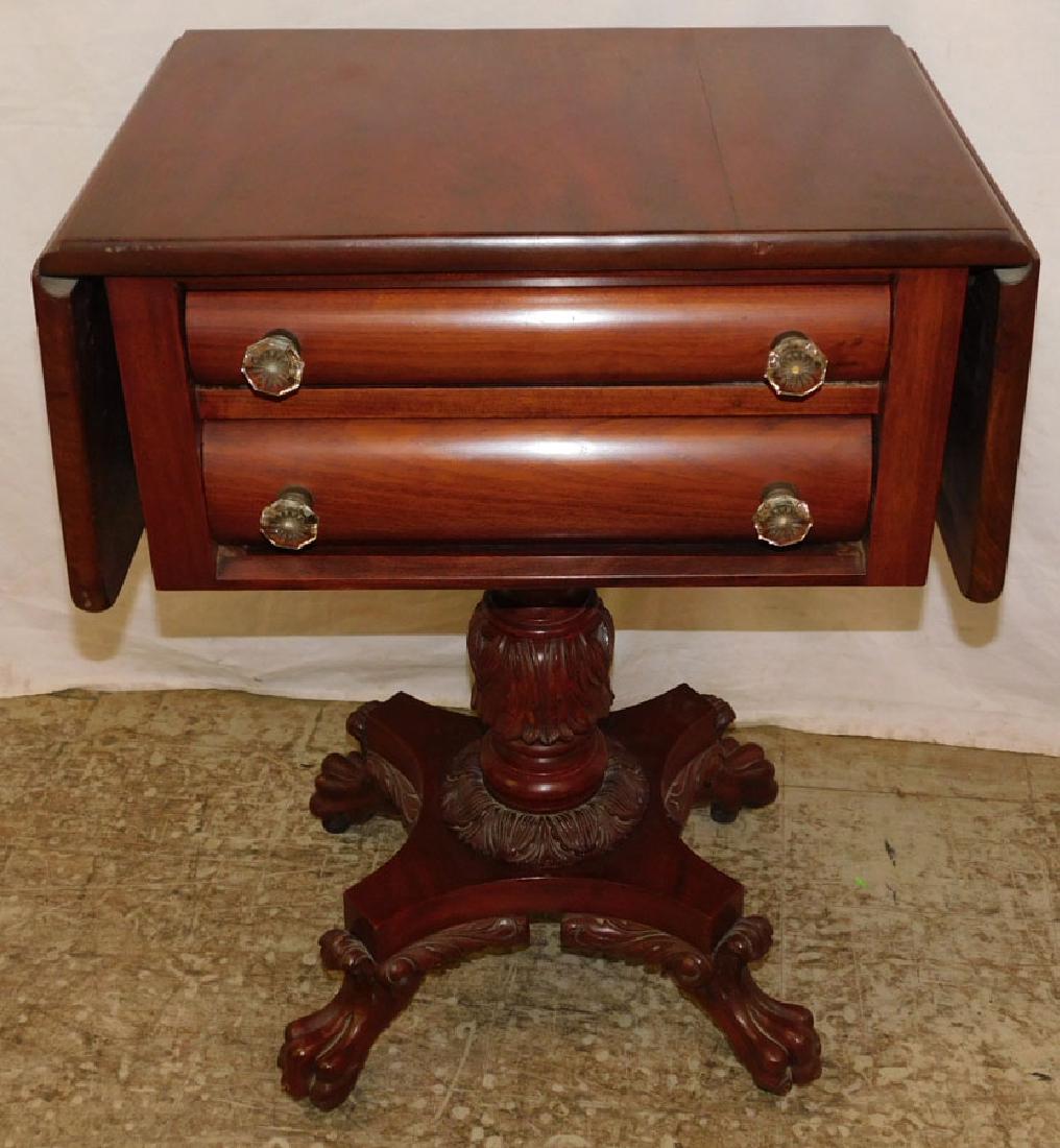 Paw foot drop-leaf mahogany Empire end table. (1 of 2)