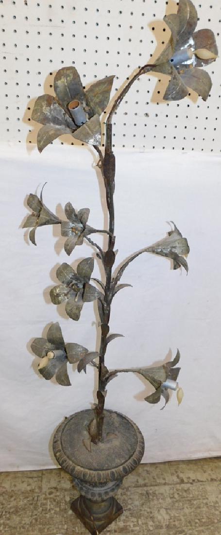 Early metal architectural lamp with iron planter (1 of 2)