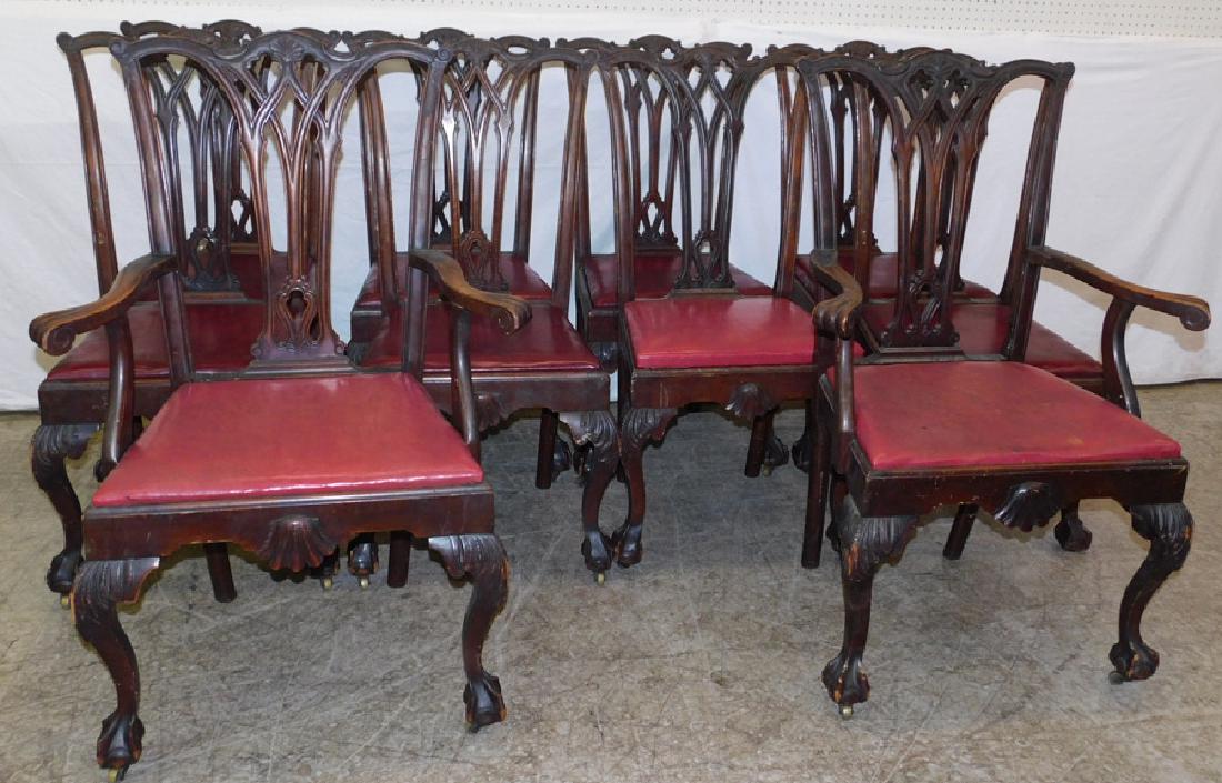 10 mahogany Robert Morris Style Chip. chairs: Set of 10 Mahogany Robert Morris Style Chippendale chairs. 42" tall.