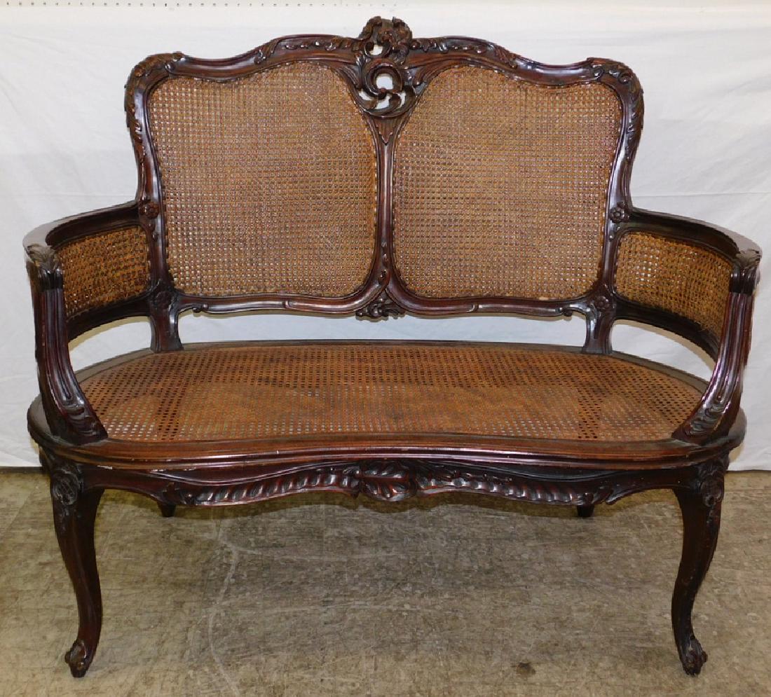 French cane seat and back bench settee. (1 of 3)