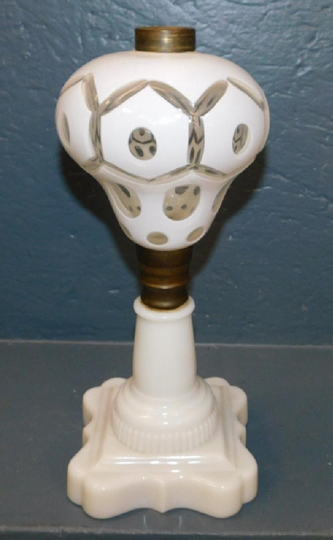 Bohemian glass oil lamp with milk glass base. (1 of 1)