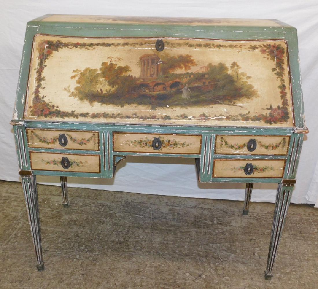 19th C Continental paint decorated drop front desk (1 of 9)