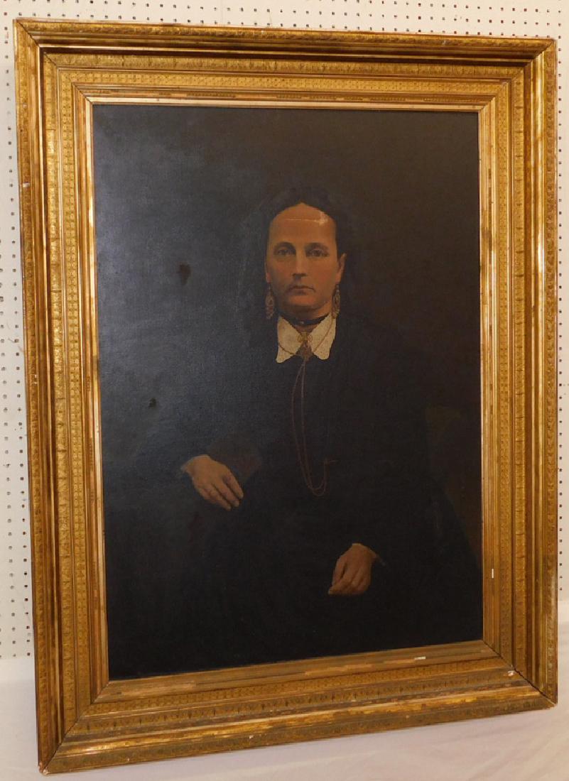 Early 19th C Large oil painting of lady (1 of 6)