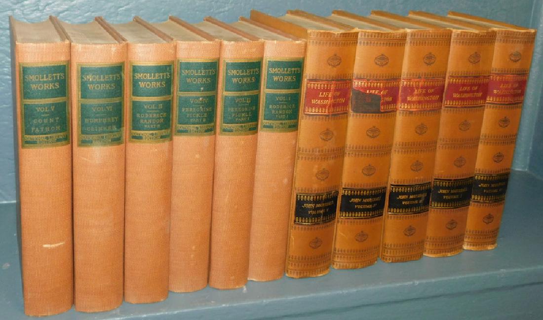 11 decorator books "Life of Washington": 11 decorator books "Life of Washington" by John Marshall and Smollett's Works.