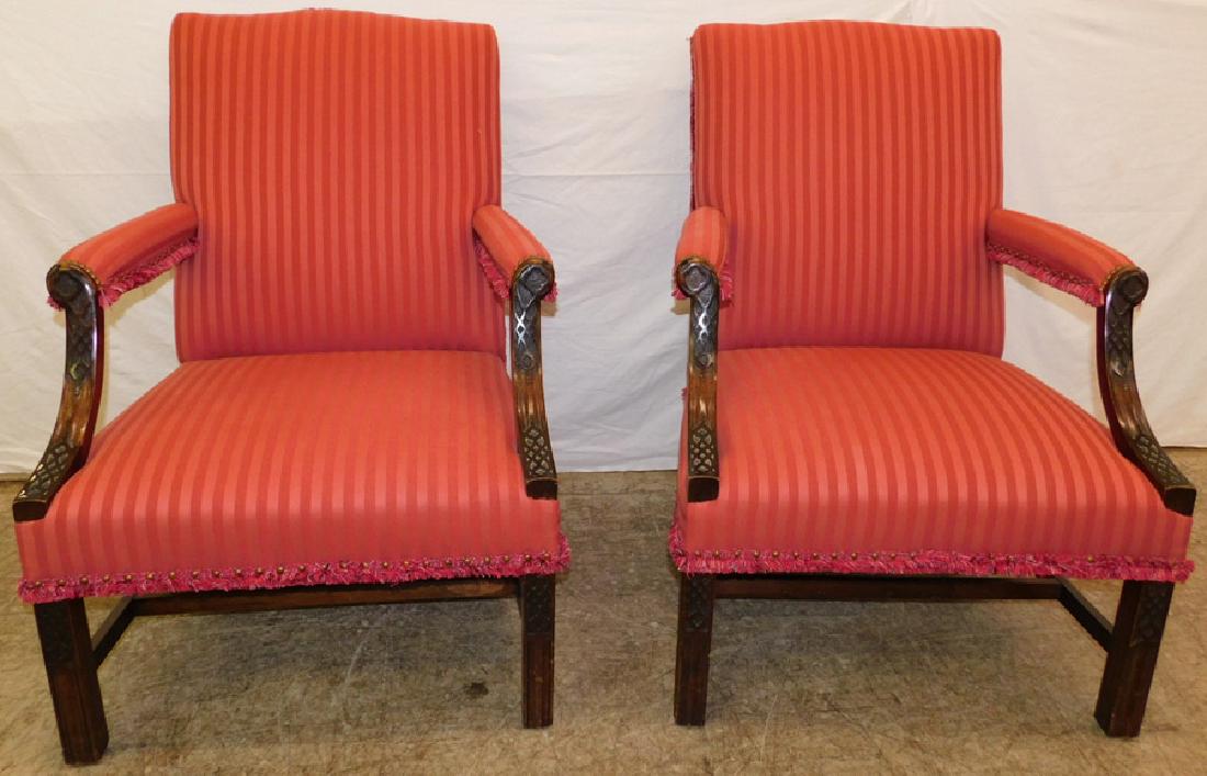 Pair of Georgian style library chairs. 39" tall. (1 of 3)