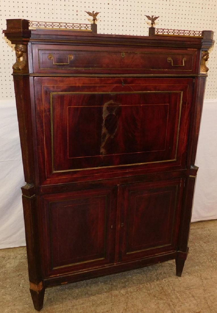 French Empire mahogany Abbattant: French Empire mahogany Abbattant with bronze gallery and mounts. 40" wide x 20" x 60" tall.