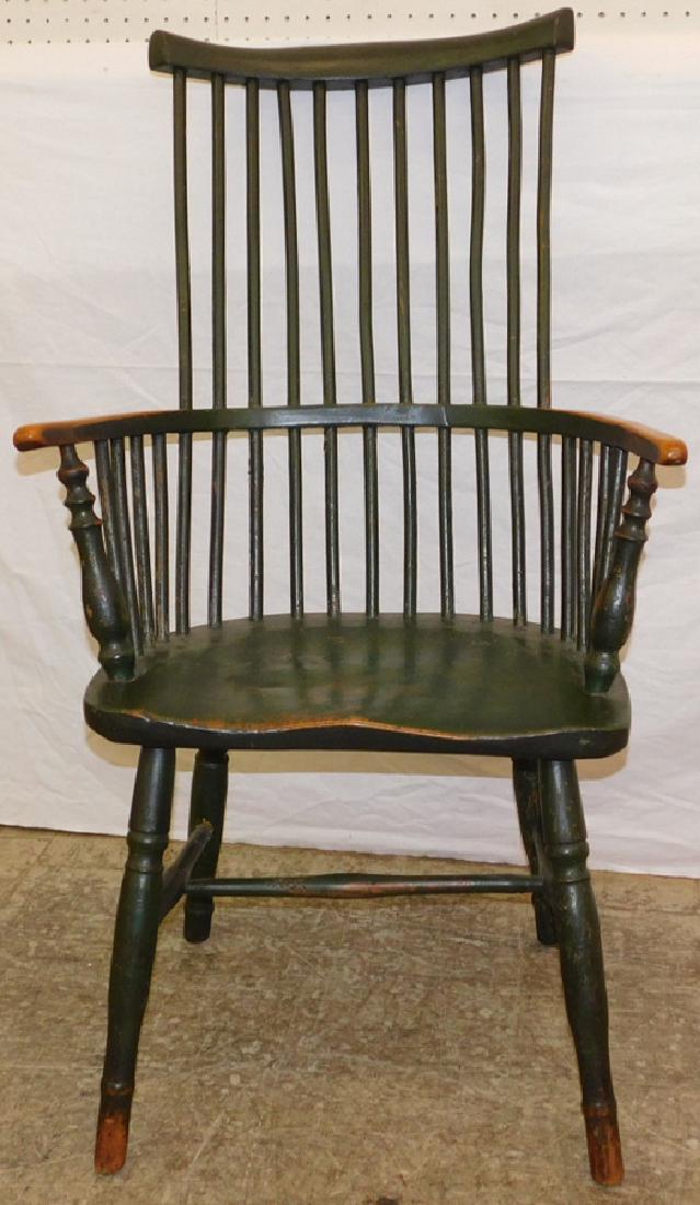 19th C green painted Windsor chair. 44 1/2" tall. (1 of 3)