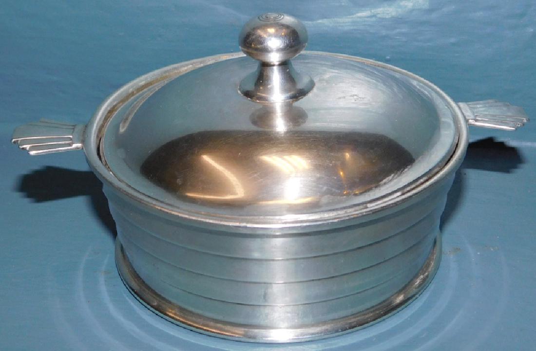Art Deco handle sterl Eng Cobalt lined covered dish. (1 of 2)