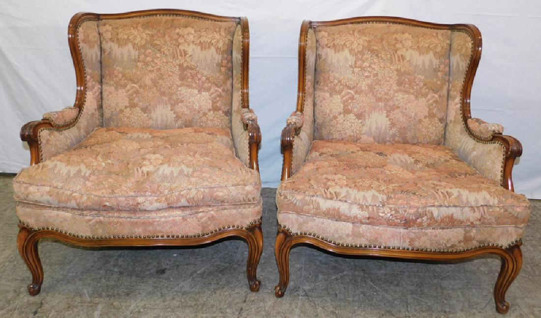 Pair Louis XV style French bergeres . 35" tall.: Pair Louis XV style French bergeres . 35" tall.