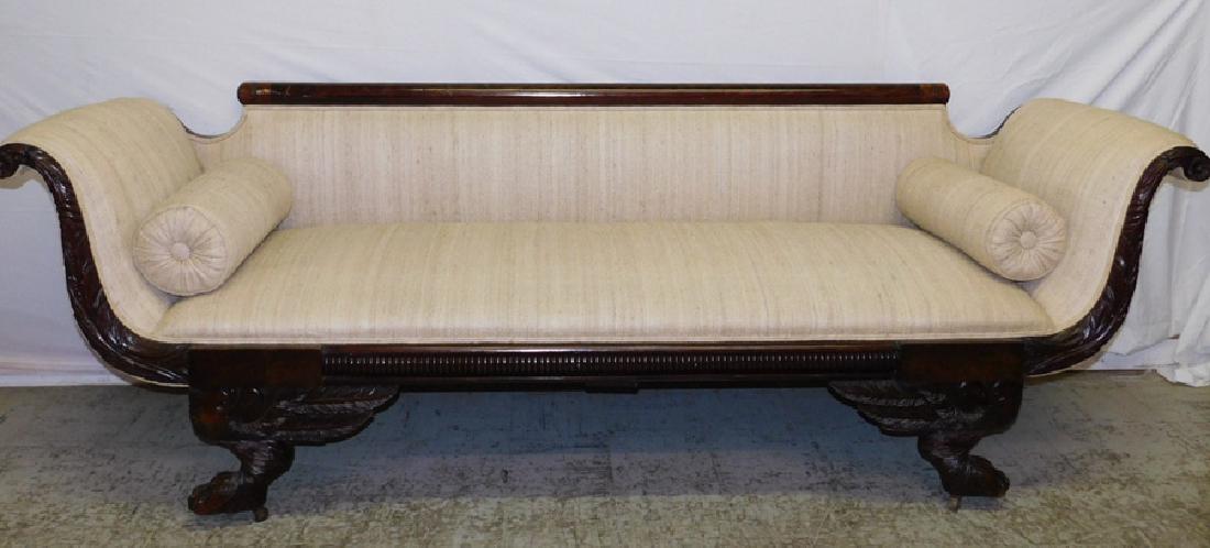 19th C Claw foot carved arm mahog Empire sofa. (1 of 6)