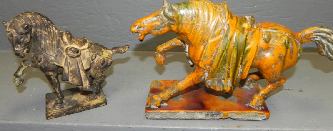 19th C Chinese Majolica and cast iron horse figures. (1 of 2)