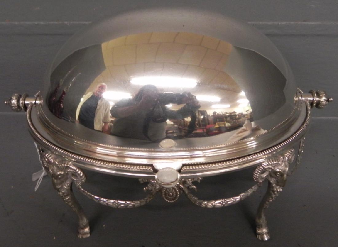 Silver plate entree server with rams head legs (1 of 2)