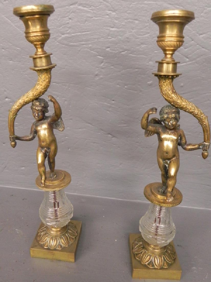 Pair of brass cherub candelabra w cornucopia detail (1 of 2)