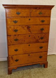 18th C 2/5 American flame birch tall chest