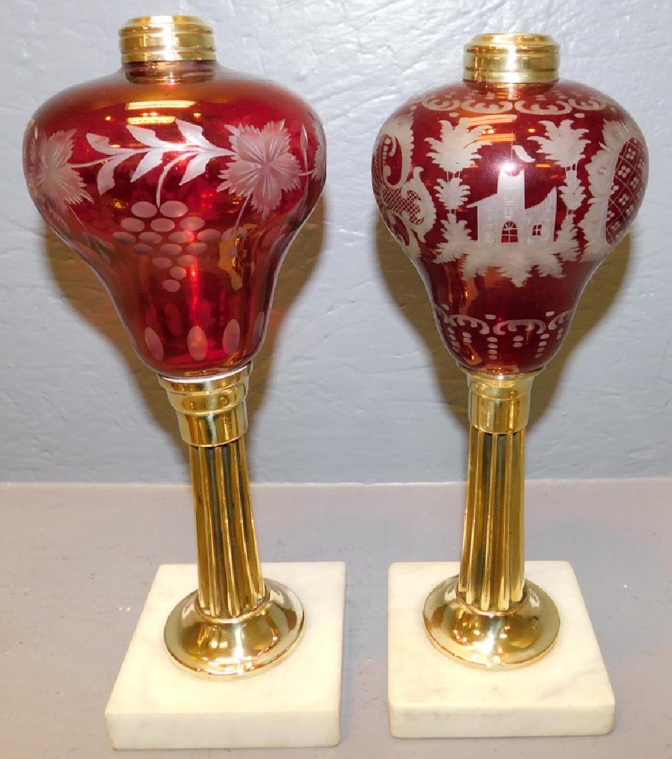 2 Bohemain cut to clear marble base lamps. (1 of 3)