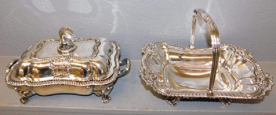 Sheffield covered dish & basket. Sterling turkey orn. (1 of 6)