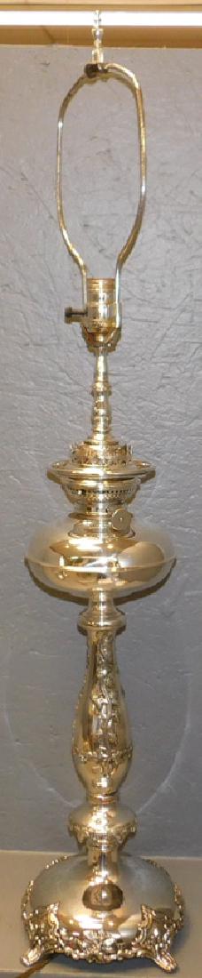 Imperial silver plate converted oil lamp. 38 1/2" tall. (1 of 5)