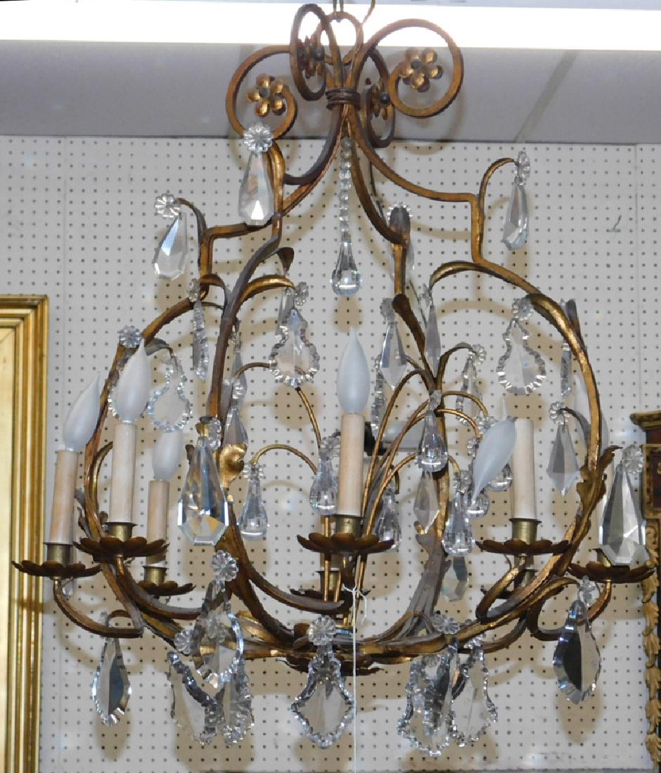 Iron and crystal 8-light chandelier. 32" long. (1 of 2)
