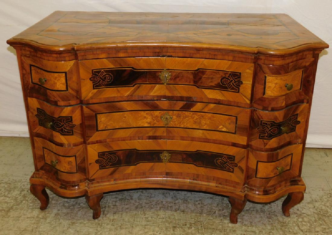 18th C Italian 3 drawer walnut inlaid commode. (1 of 5)