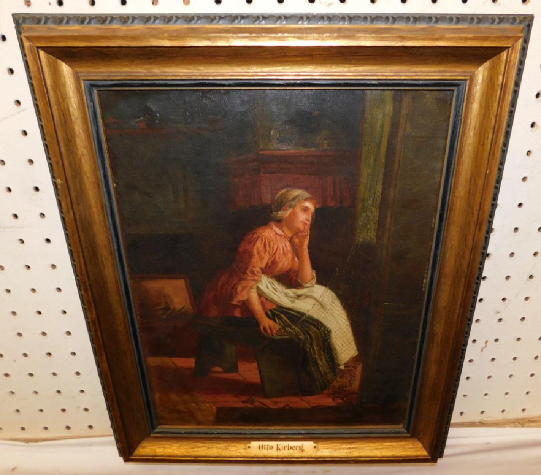 OOC of woman in reflection. Signed Otto Kirberg.: 14" x 17" Oil on canvas of woman in reflection. Signed Otto Kirberg.
