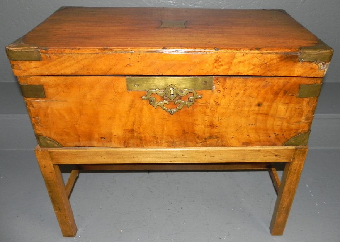 Brass bound 19th C mahogany box on stand. (1 of 2)