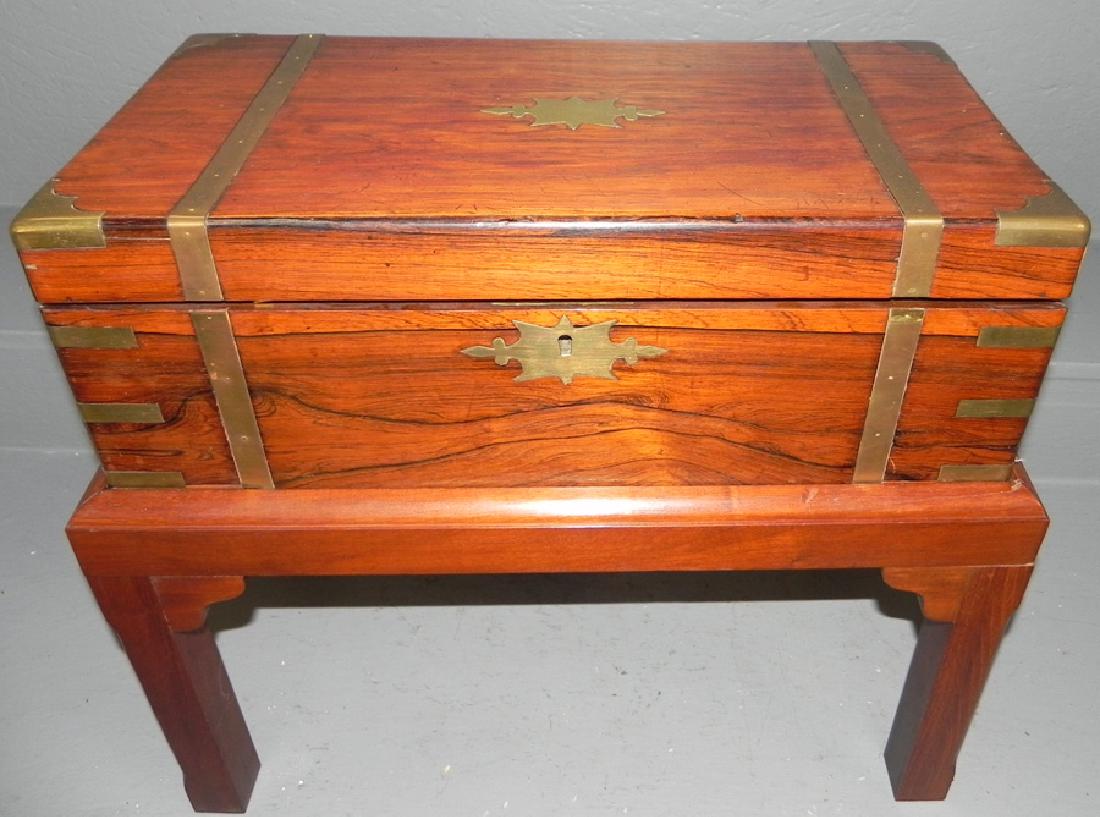 Brass bound mahogany lap desk on stand. (1 of 2)