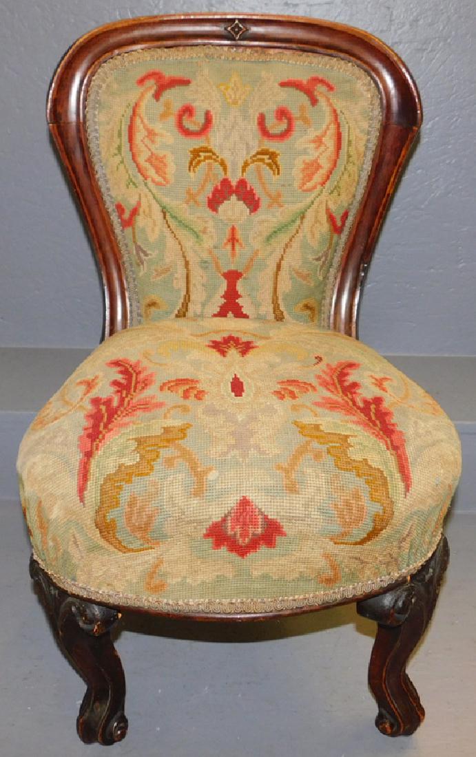 Victorian needlepoint child's chair. 26 1/4" tall.: Victorian needlepoint child's chair. 26 1/4" tall.