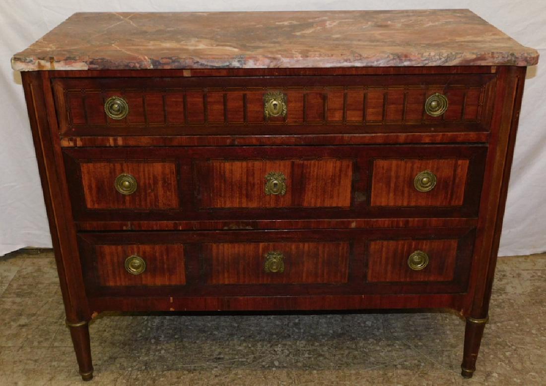 Inlaid rosewood 3 drawer marble top commode. (1 of 4)