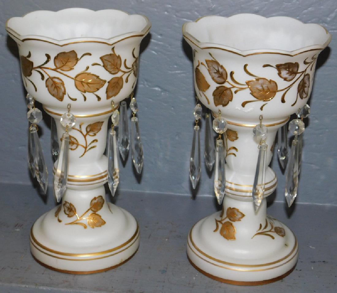 Pair of Bristol and gold enameled glass lusters (1 of 2)