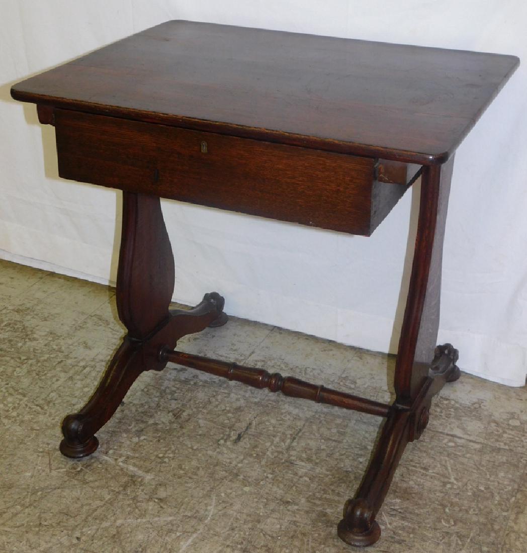 19th C English oak single drawer work table. (1 of 3)