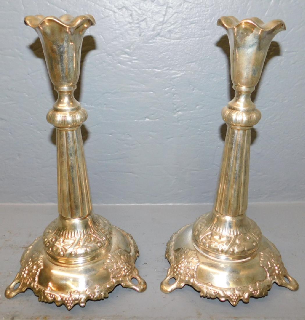 Pair of 19th C Russian silver plate candlesticks. (1 of 2)