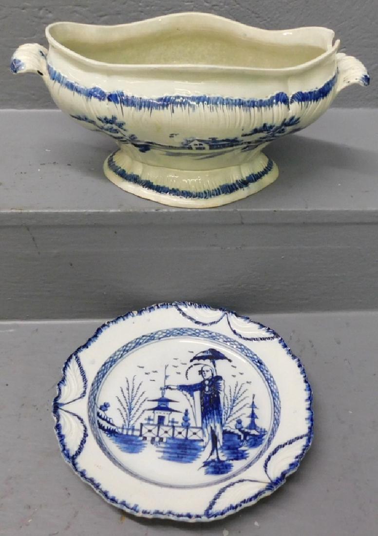18th C Leeds pearl ware bl & white tureen & plate. (1 of 4)