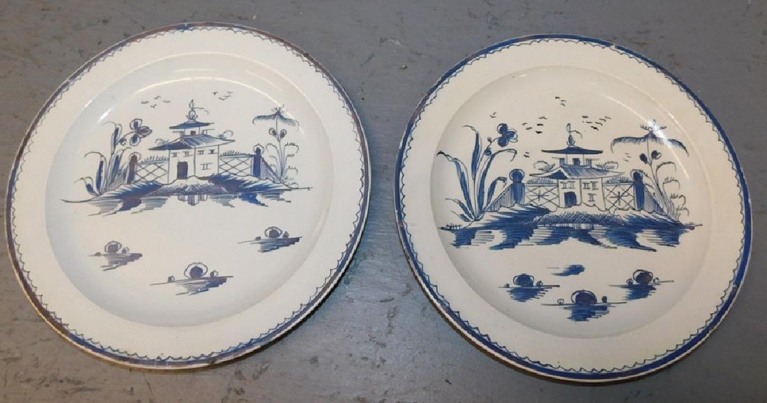 Pair 18th C Leeds pearl ware plates signed "Turner" (1 of 2)