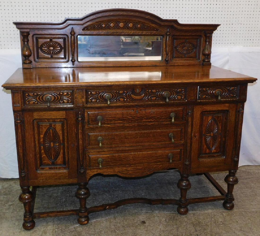 Carved oak mirror back sideboard w cutlery drawers. (1 of 2)