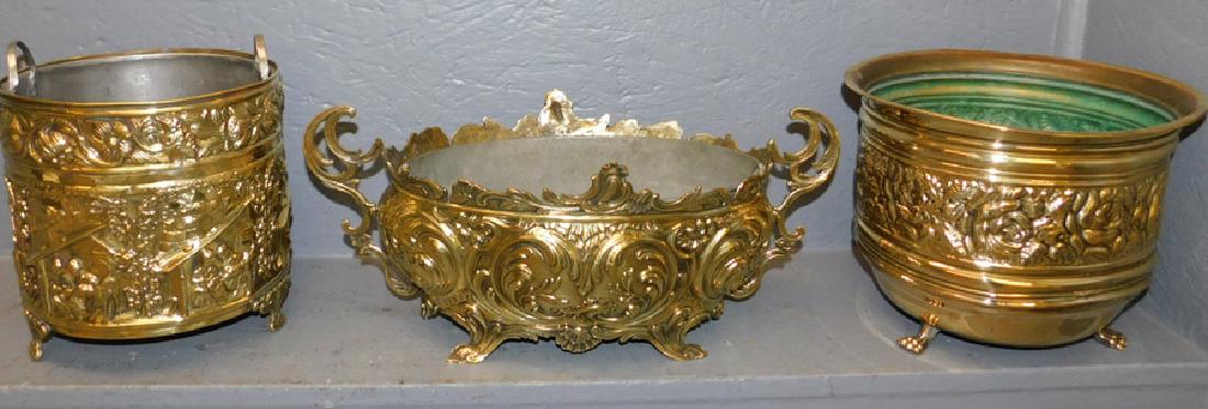 3 fancy brass planters. To 16 1/2" long. (1 of 1)