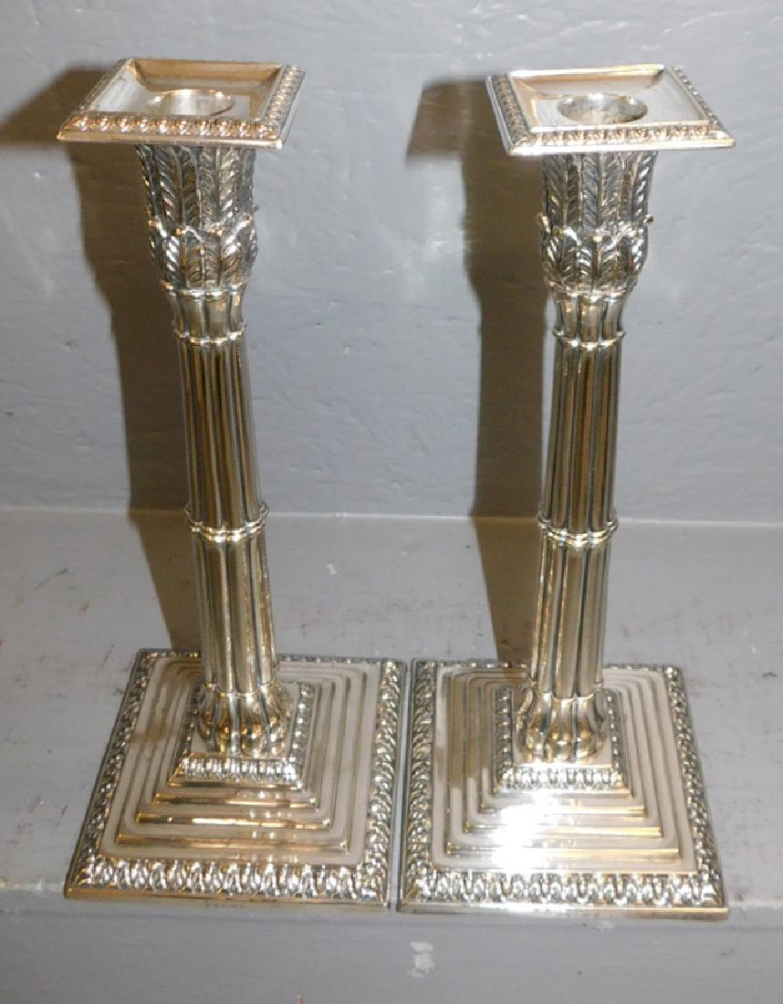 Pr Elkington silver plate Corinthian column c/sticks. (1 of 4)