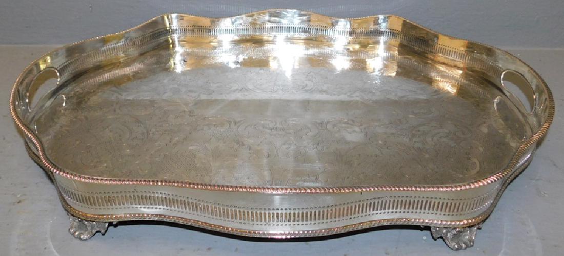 Sheffield chased silver plate gallery tray. 22" long. (1 of 3)
