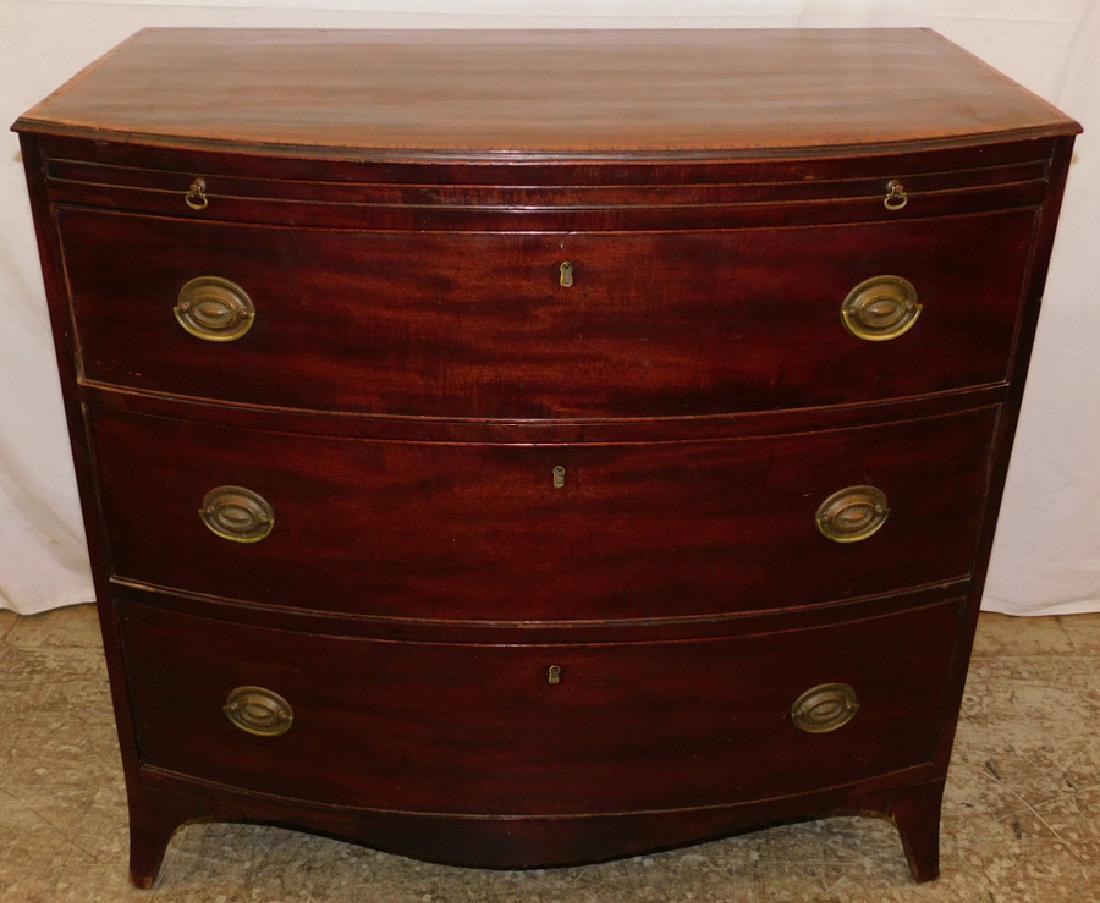 19th c mah Hepplewhite inlaid Bowfront 3 dr chest. (1 of 3)