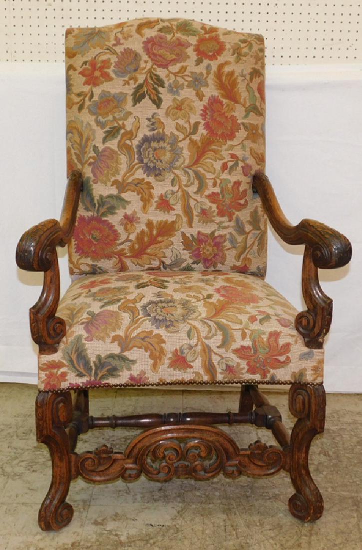 French Carved walnut arm chair. 48" tall. (1 of 2)