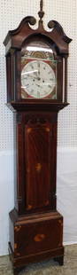 8 day inlaid mahogany grandfather clock: 8 day inlaid mahogany grandfather clock by Charles Campbell, Boness. 91" tall.